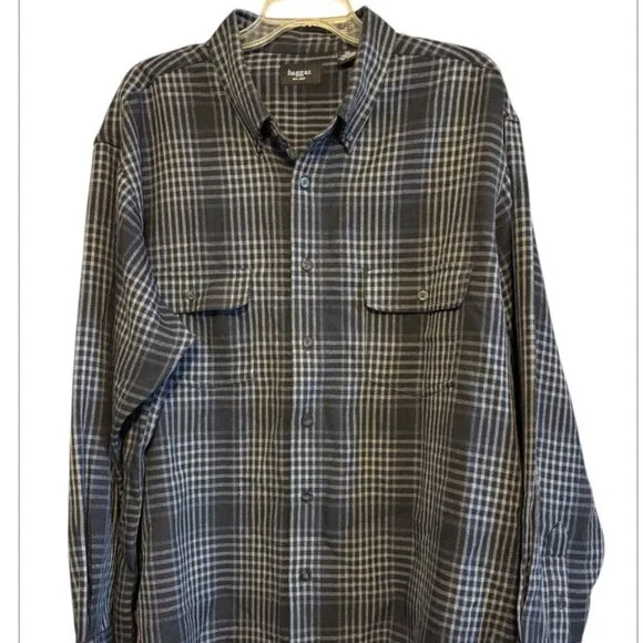 Haggar Gray & Black Two Pocket Tailered Dress Casual Long Sleeve Shirt Size XXL - Picture 2 of 9